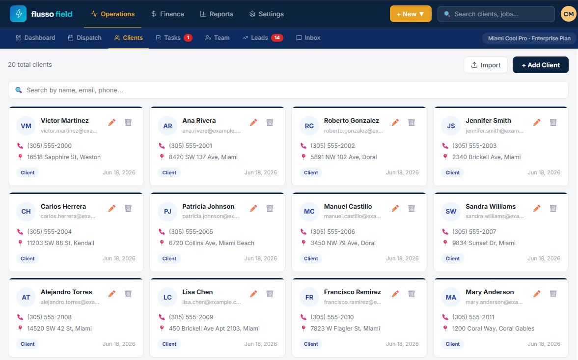 Client management screen