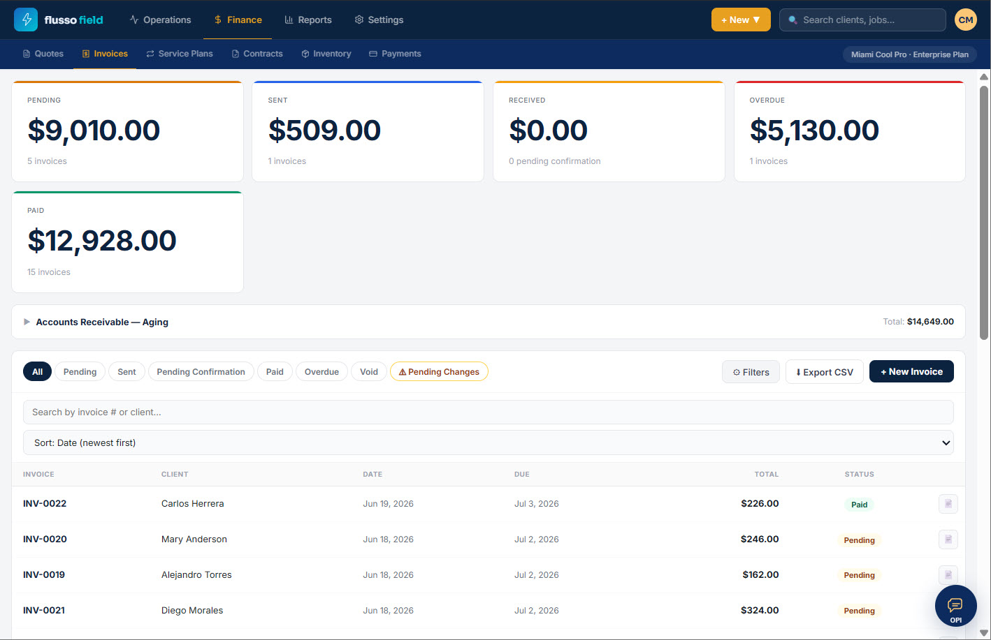 Invoicing screen