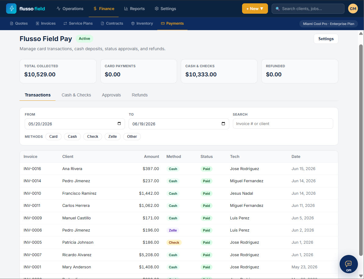 Flusso Pay screen