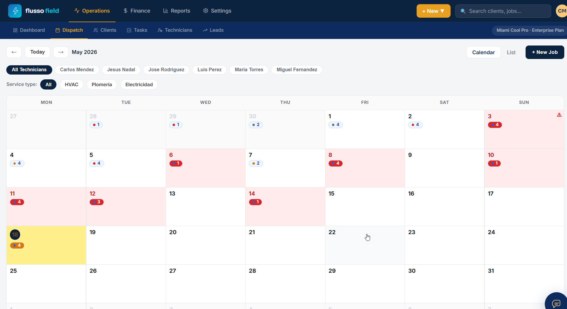 Monthly calendar view