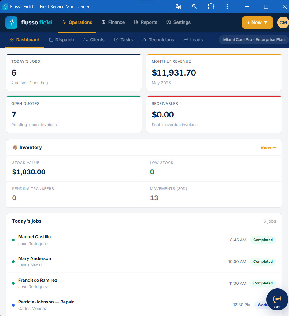 Flusso Field Dashboard